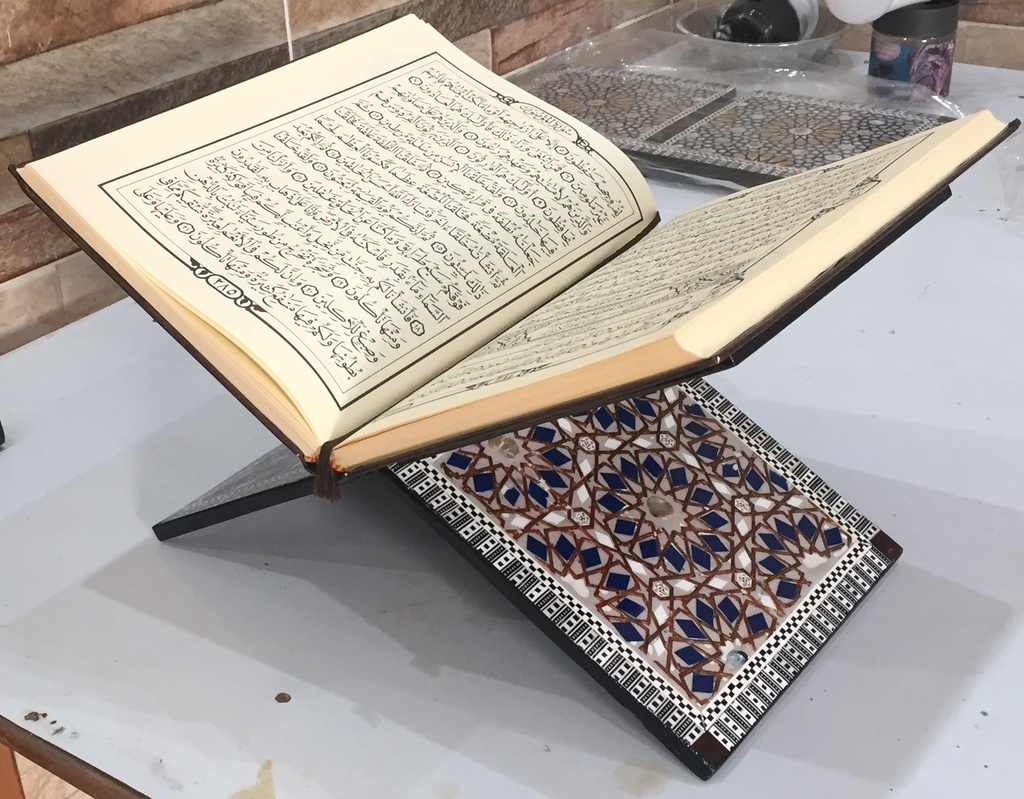 Quran Holder - Seashell And Wood - With Blue Color