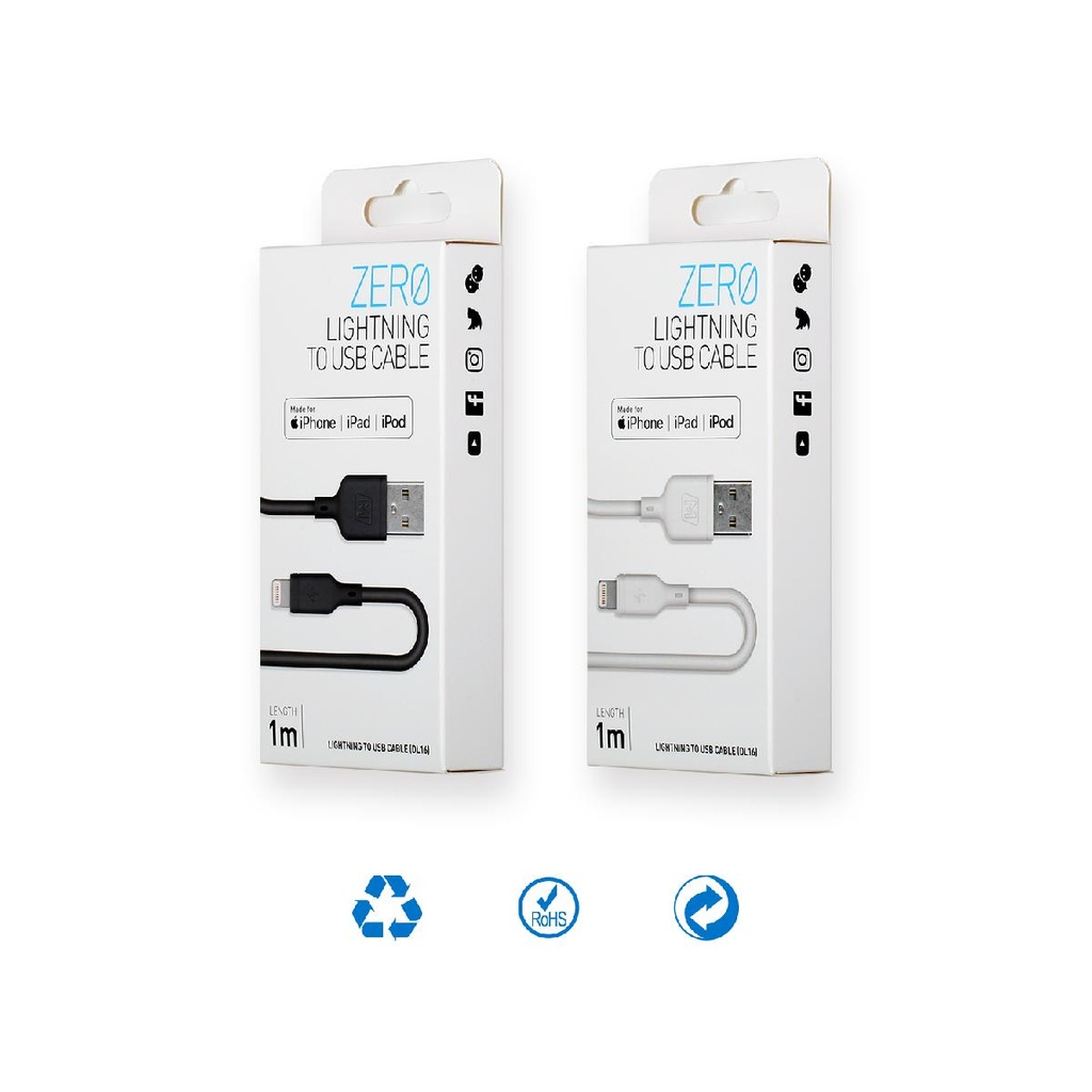 MOMAX ZERO DL16W Lightning Cable 1.0 M White - for iPhones, iPad & iPod