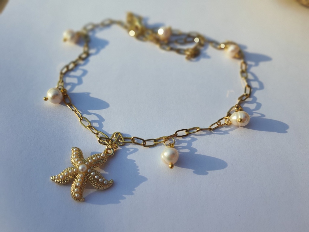 Necklace From ABfly - White Pearl Star Fish Chinese Gold Necklace