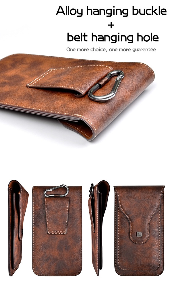 Puloka 2 Mobile Phones Waist Bag Case For Iphone, Samsung & smart phones - Pu Leather - Brown
