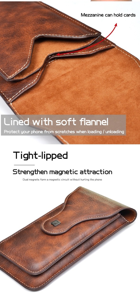 Puloka 2 Mobile Phones Waist Bag Case For Iphone, Samsung & smart phones - Pu Leather - Brown