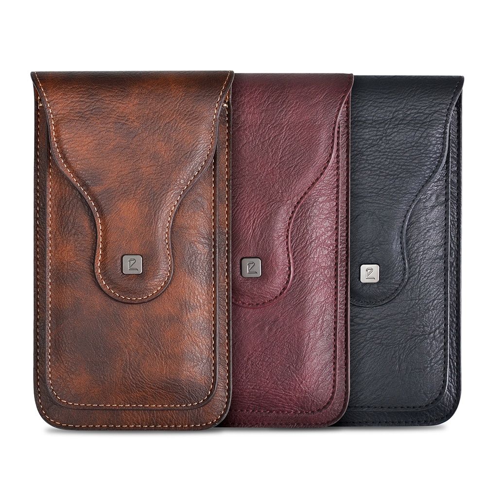 Puloka 2 Mobile Phones Waist Bag Case For Iphone, Samsung & smart phones - Pu Leather - Brown