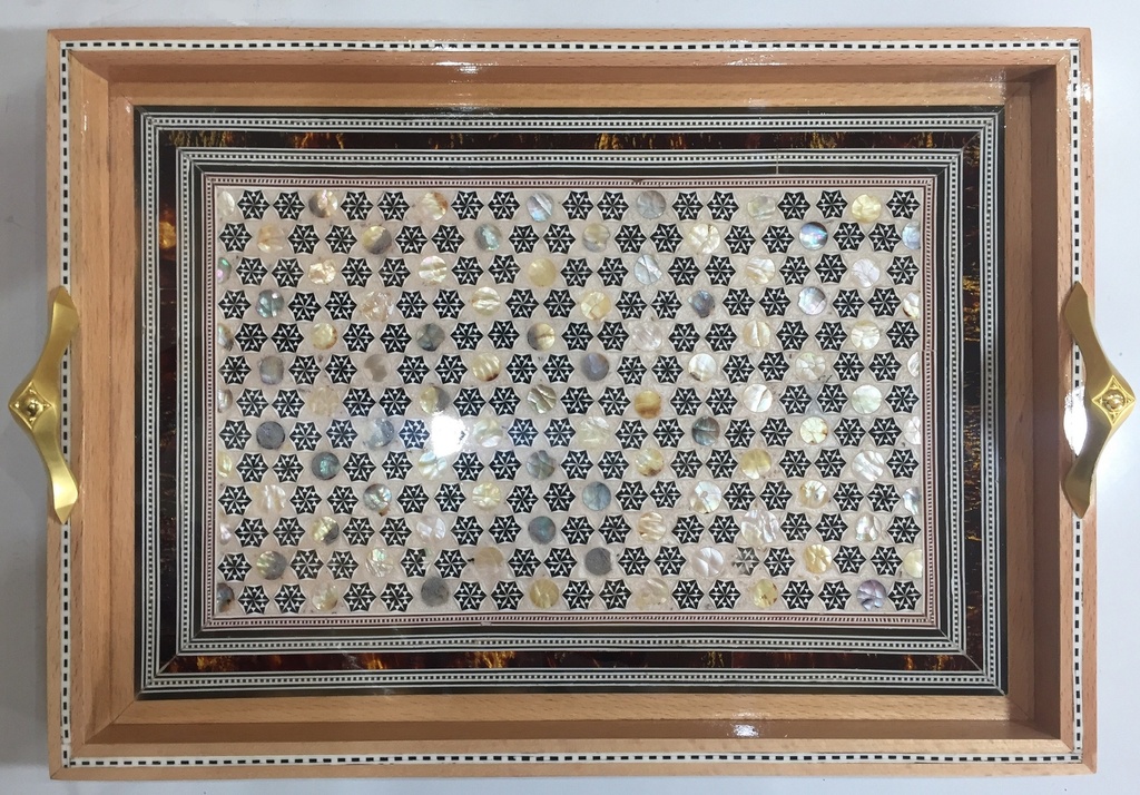 Serving Tray - Solid Wood & Seashell - 3 Pieces - Rectangle