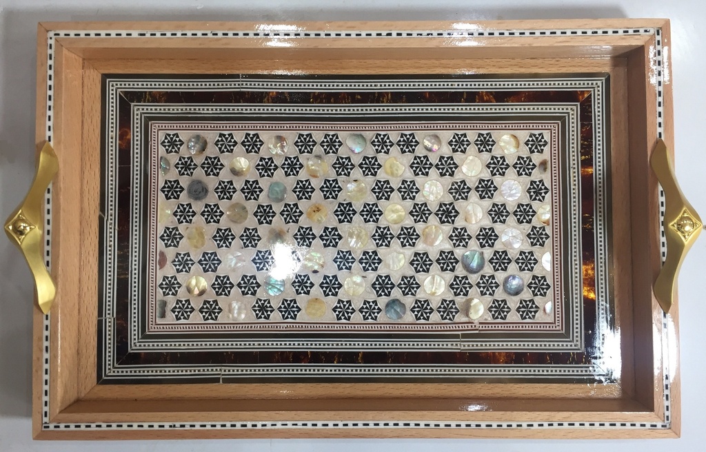 Serving Tray - Solid Wood & Seashell - 3 Pieces - Rectangle