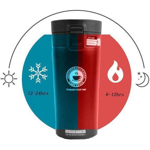 Travel Thermal Mug 380 ML Insulated Stainless Steel Safety Button - Pink