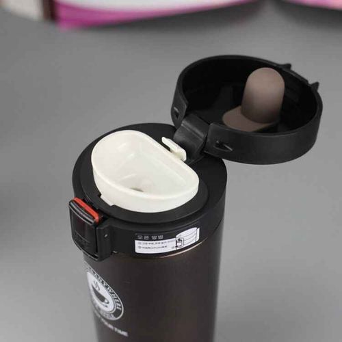 Travel Thermal Mug 380 ML Insulated Stainless Steel Safety Button - Black