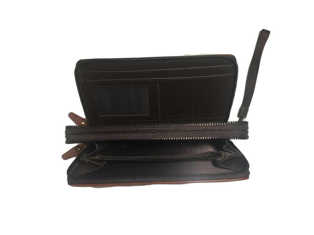 Wallet & Handbag - Multi-function Double Zipper - Brown