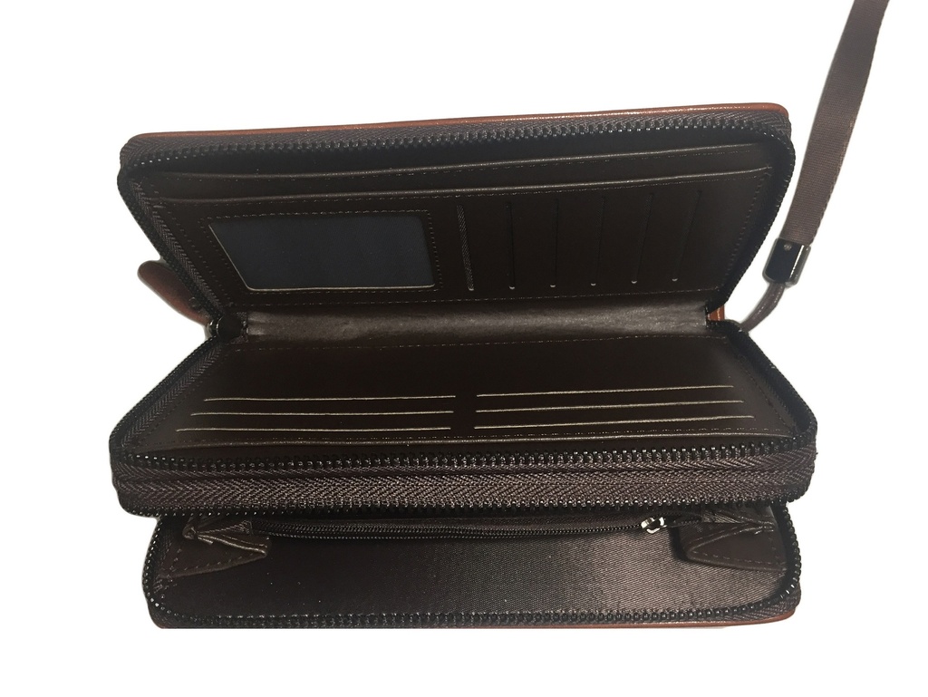 Wallet & Handbag - Multi-function Double Zipper - Brown