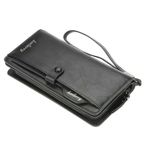 Men Long Zipper Wallet For Money, IDs And Cards - Black