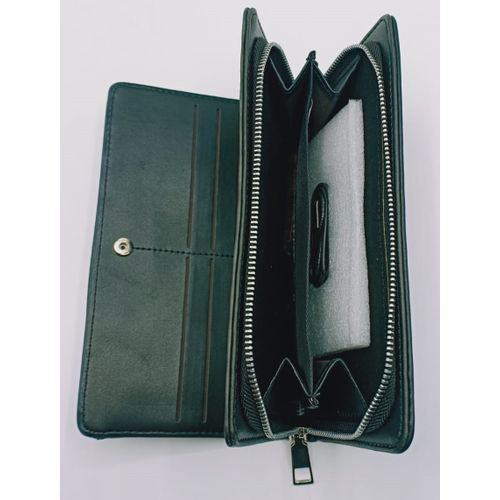 Men Long Zipper Wallet For Money, IDs And Cards - Black