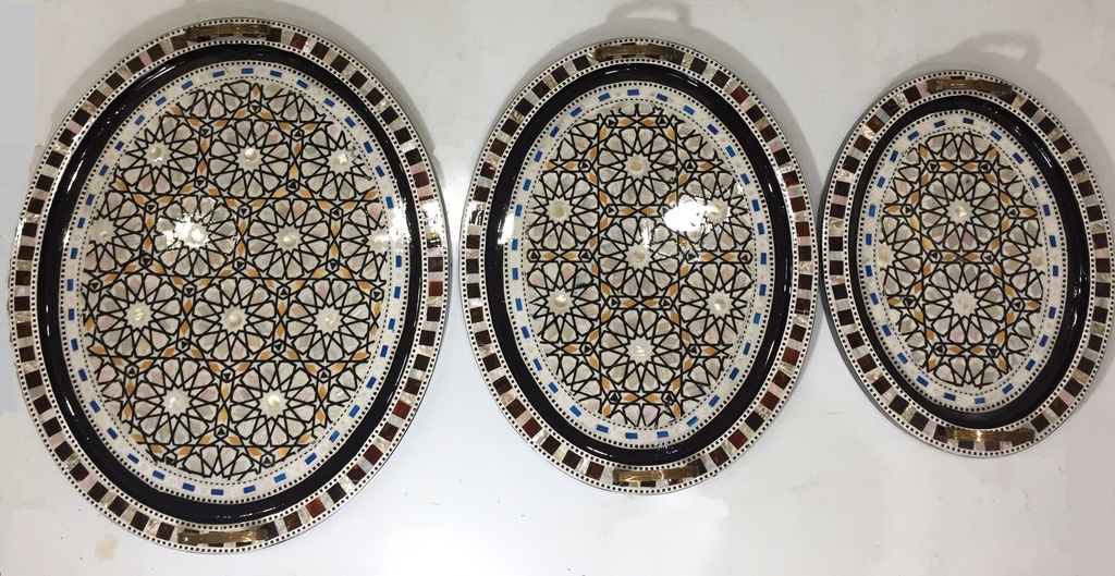 Serving Tray - Wood & Seashell - 3 Pcs - Oval