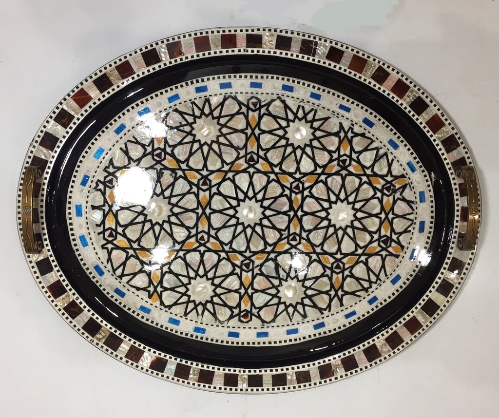 Serving Tray - Wood & Seashell - 3 Pcs - Oval