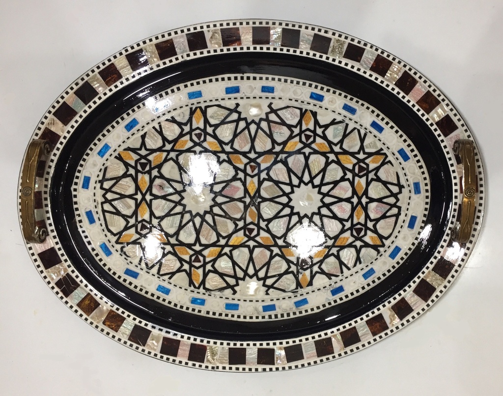 Serving Tray - Wood & Seashell - 3 Pcs - Oval
