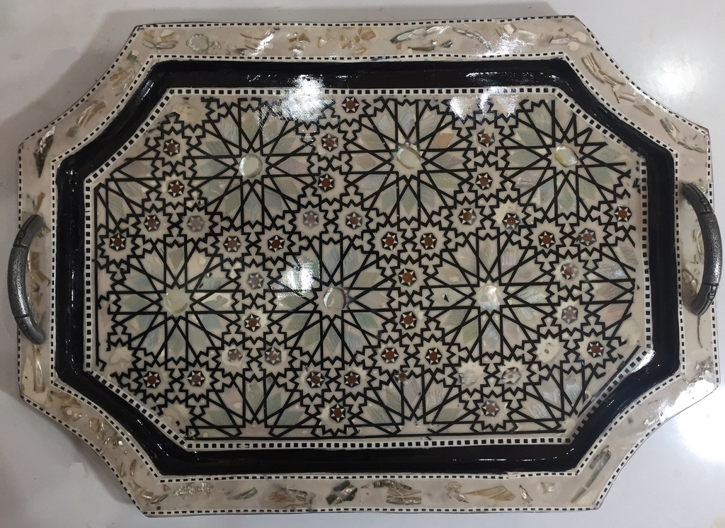 Serving Tray, Wood & Seashell - 3 Pieces - Rectangle & Quadrant Corner