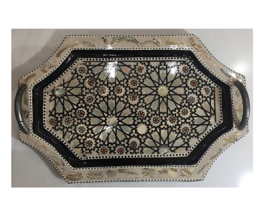 Serving Tray, Wood & Seashell - 3 Pieces - Rectangle & Quadrant Corner