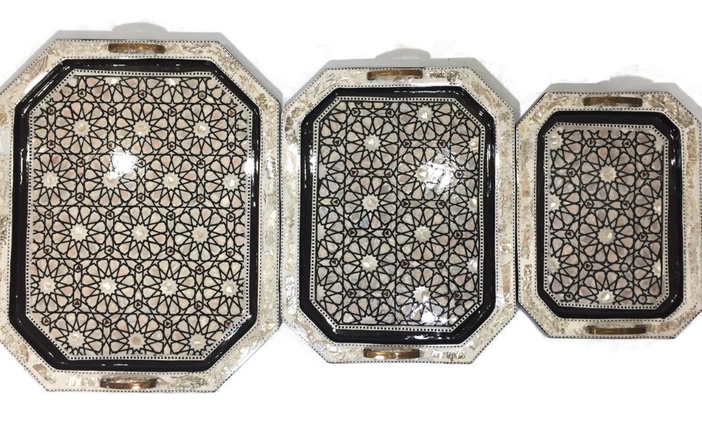 Serving Tray - Wood & Seashell - 3 Pcs - Rectangle & Chamfered Corners