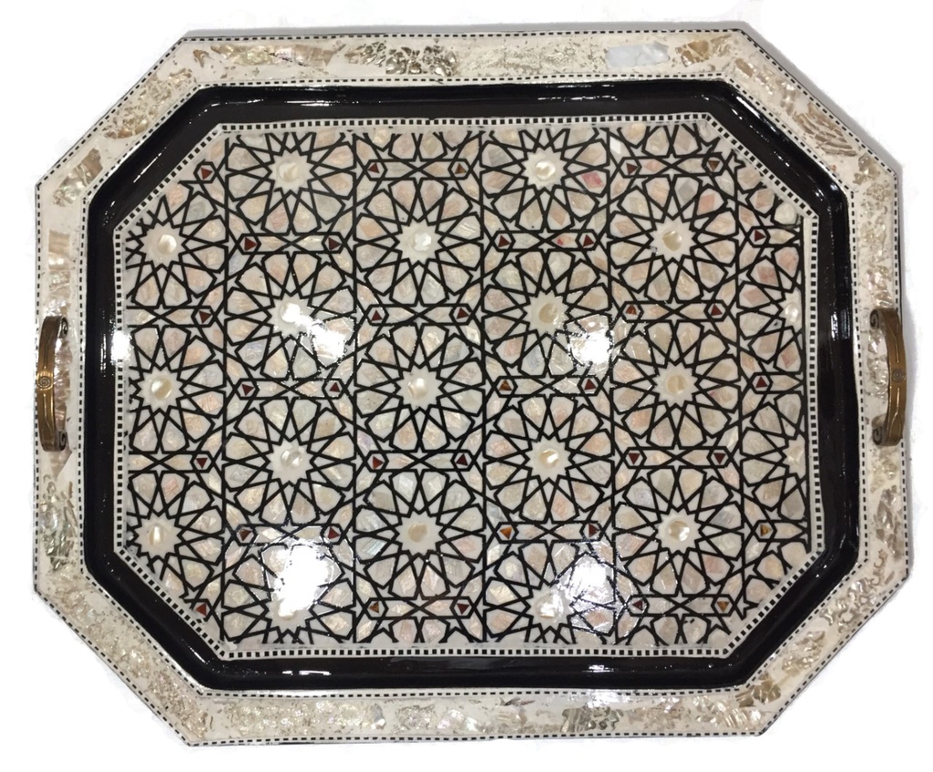Serving Tray - Wood & Seashell - 3 Pcs - Rectangle & Chamfered Corners