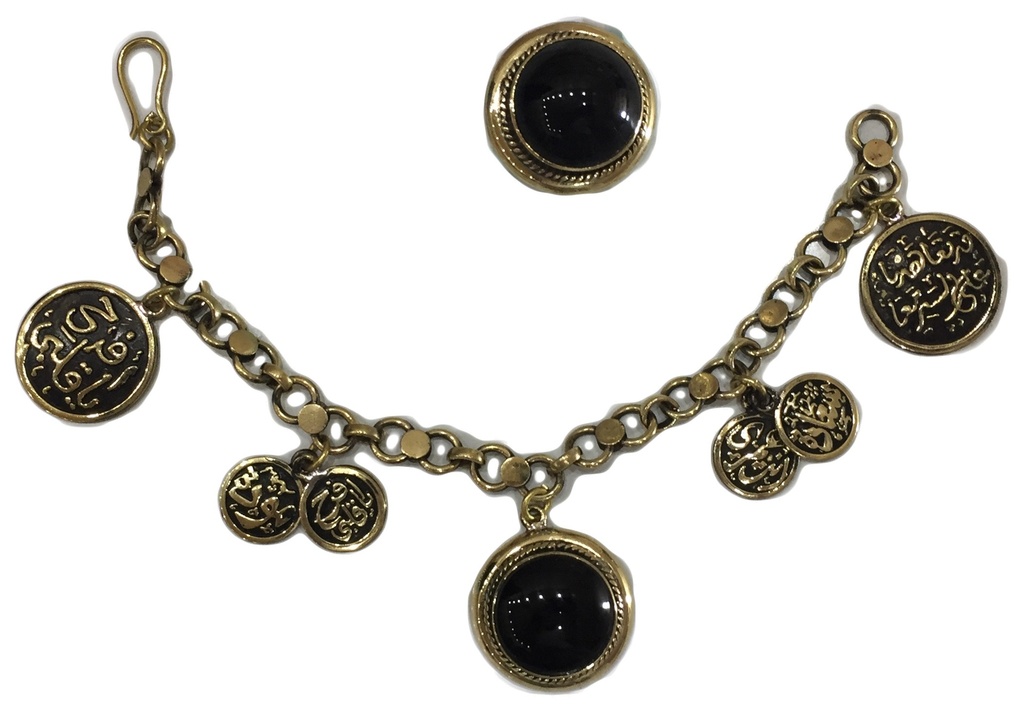 Bracelet And Ring Copper With Black Agate Stone