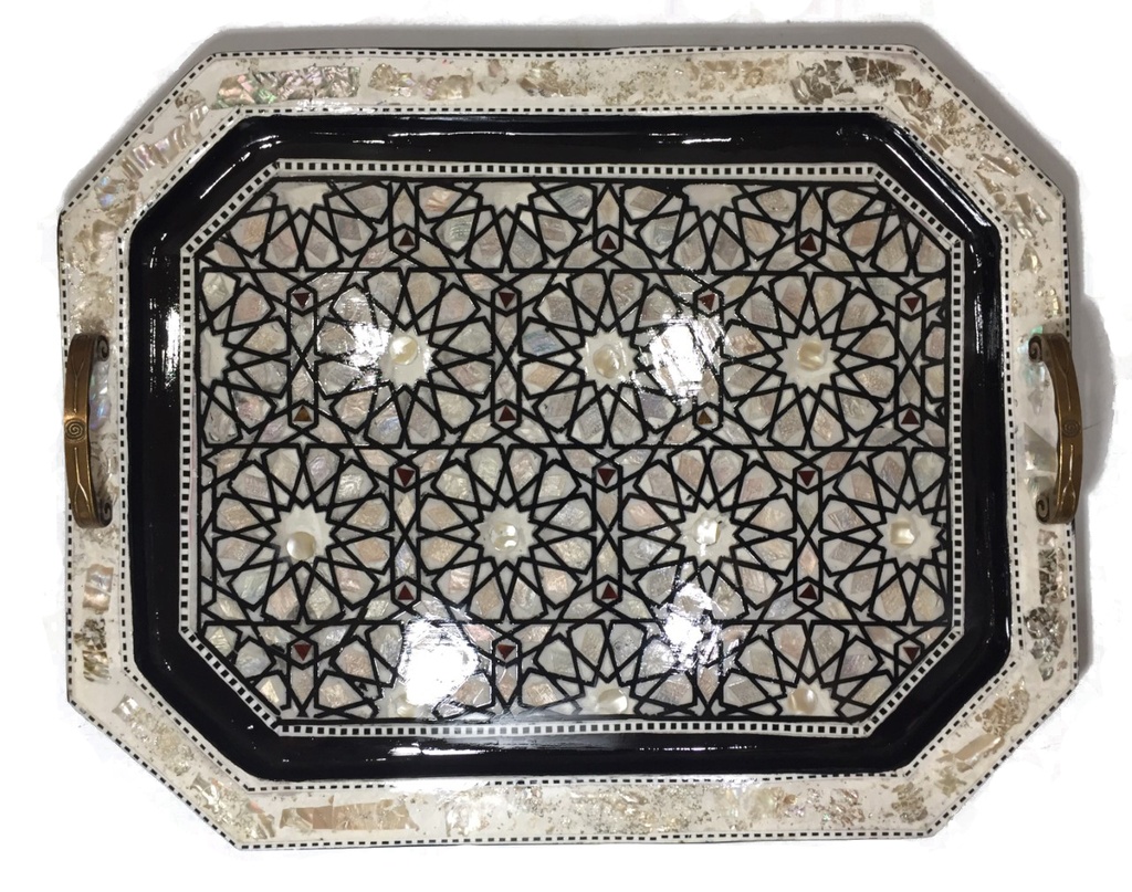 Serving Tray - Wood & Seashell - 3 Pcs - Rectangle & Chamfered Corners