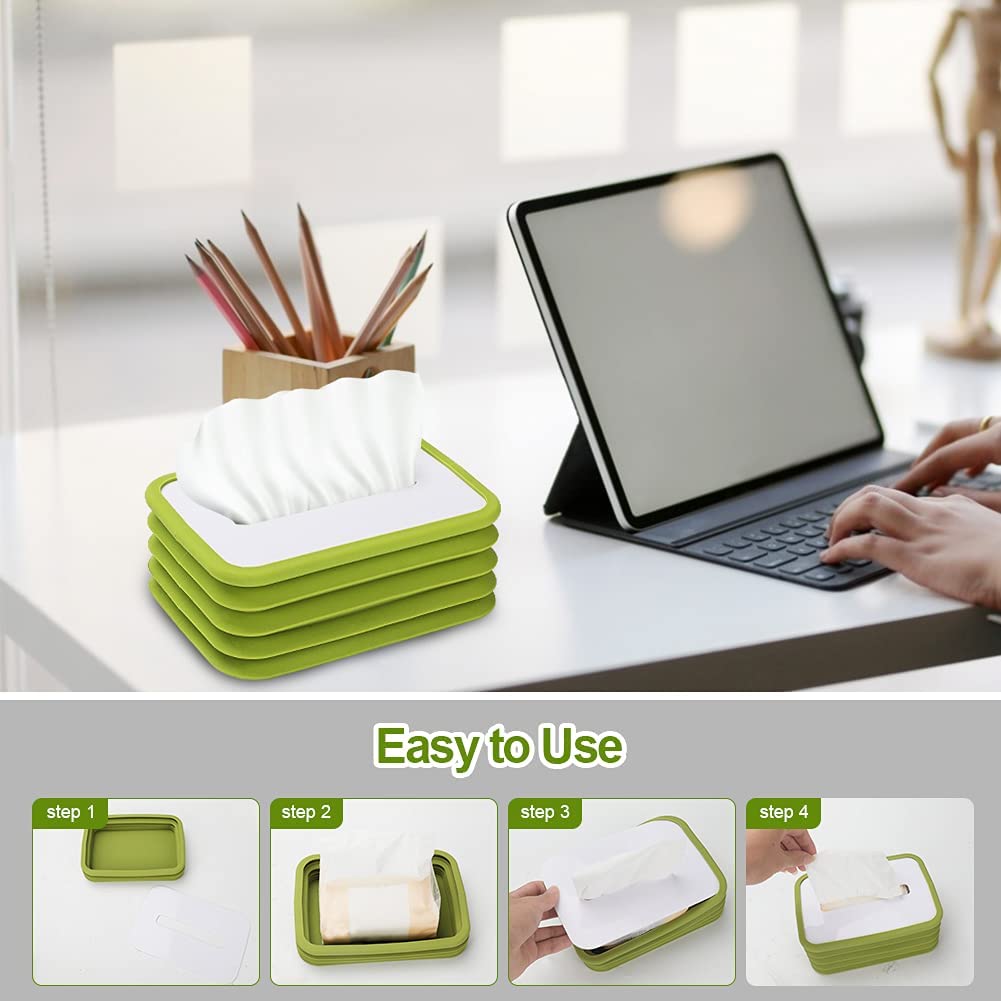 Scalable Tissue Box, Silicone Elastic Tissue Box Holder Dispenser, Lifting Tissue Box for Home, Car & Restaurant - Green
