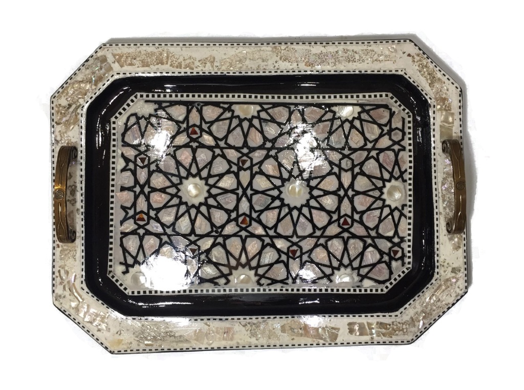 Serving Tray - Wood & Seashell - 3 Pcs - Rectangle & Chamfered Corners