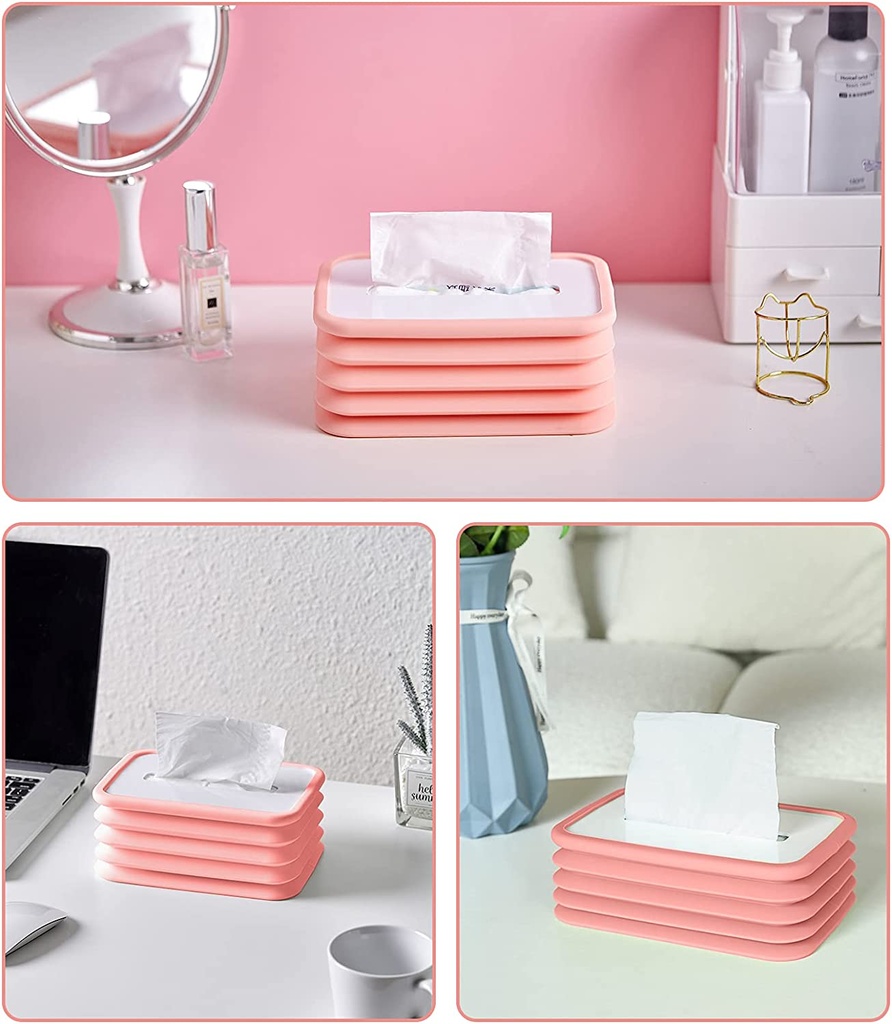 Scalable Tissue Box, Silicone Elastic Tissue Box Holder Dispenser, Lifting Tissue Box for Home, Car & Restaurant - Pink