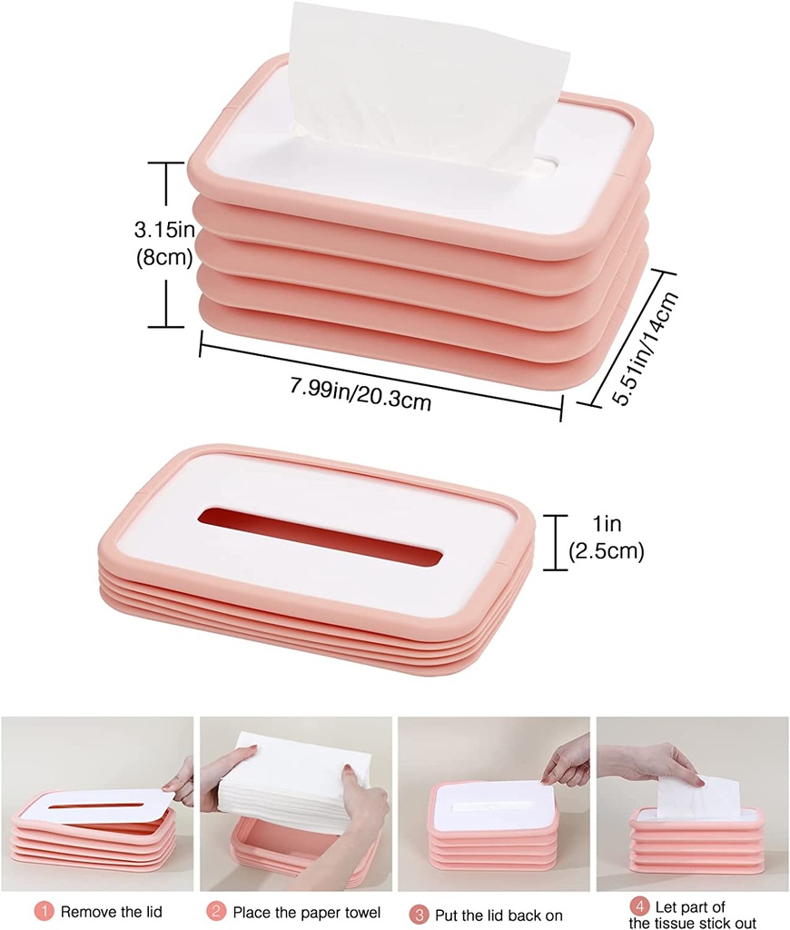 Scalable Tissue Box, Silicone Elastic Tissue Box Holder Dispenser, Lifting Tissue Box for Home, Car & Restaurant - Pink