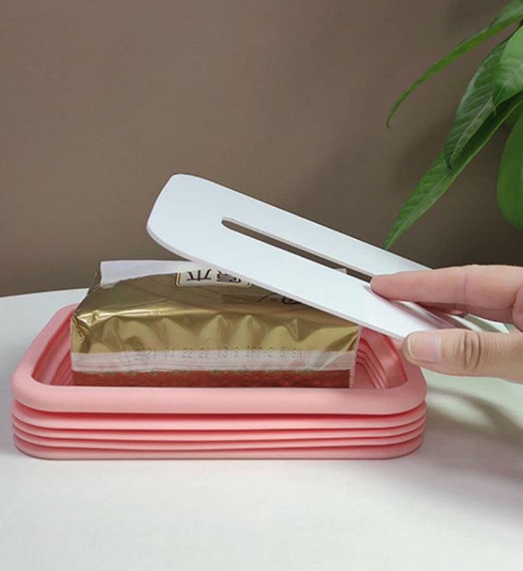 Scalable Tissue Box, Silicone Elastic Tissue Box Holder Dispenser, Lifting Tissue Box for Home, Car & Restaurant - Pink