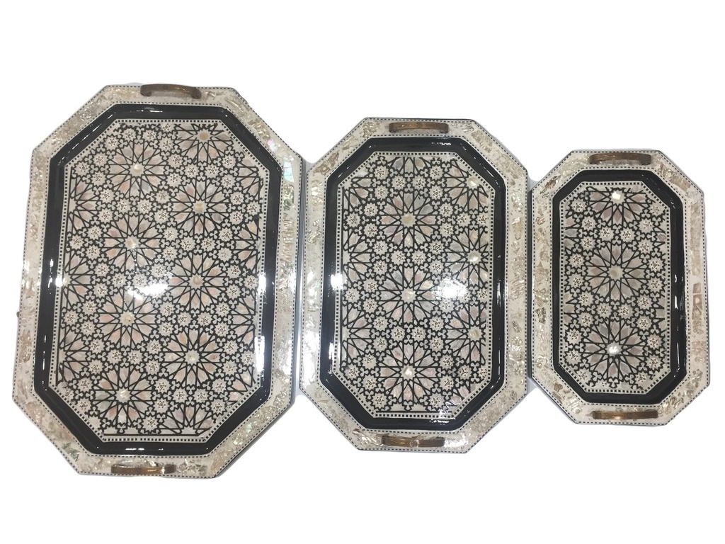 Serving Tray - Wood & Seashell - 3 Pcs - Rectangle & Chamfered Corners