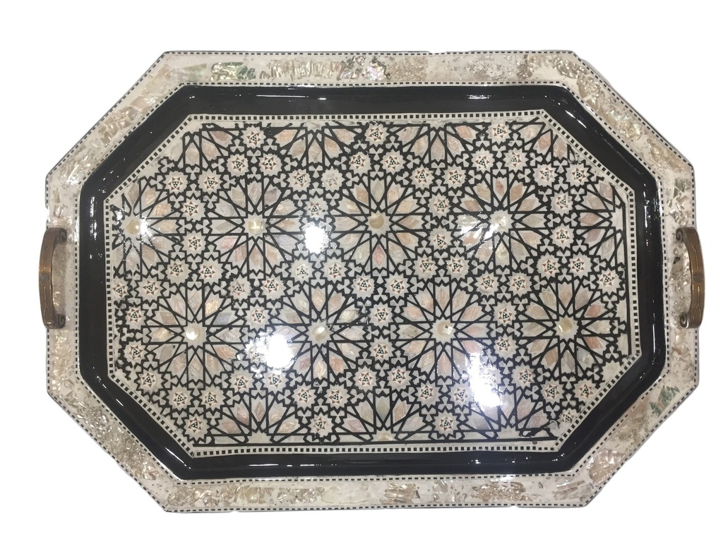 Serving Tray - Wood & Seashell - 3 Pcs - Rectangle & Chamfered Corners