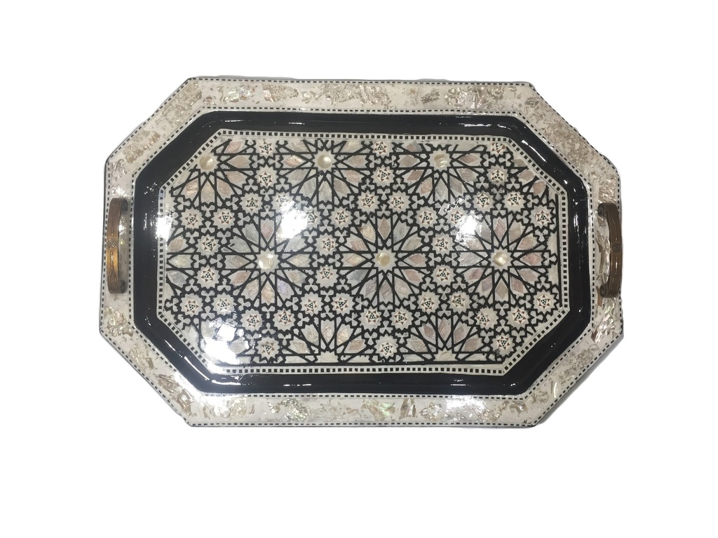 Serving Tray - Wood & Seashell - 3 Pcs - Rectangle & Chamfered Corners