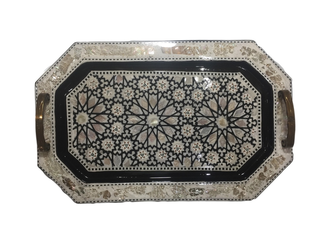 Serving Tray - Wood & Seashell - 3 Pcs - Rectangle & Chamfered Corners
