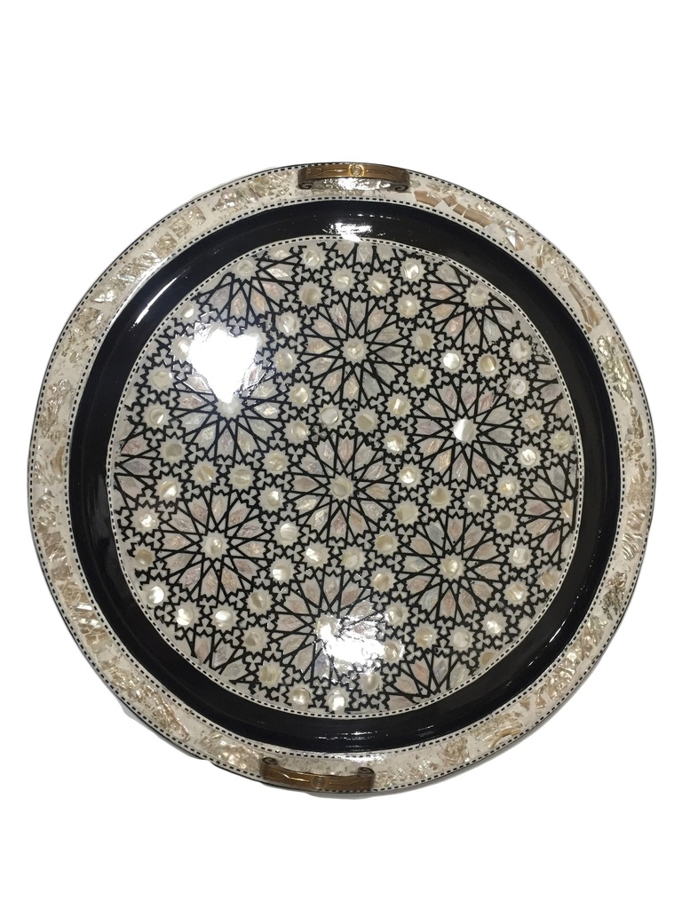 Serving Tray - Wood & Seashell - 3 Pieces - Circle