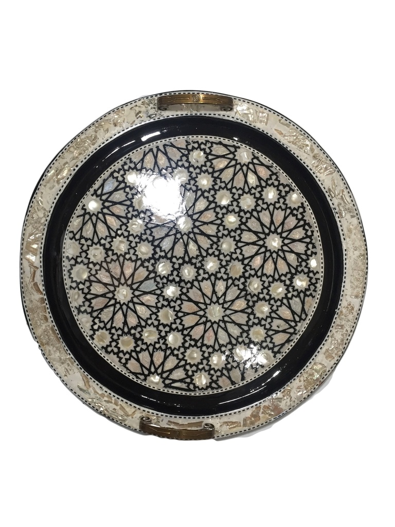 Serving Tray - Wood & Seashell - 3 Pieces - Circle