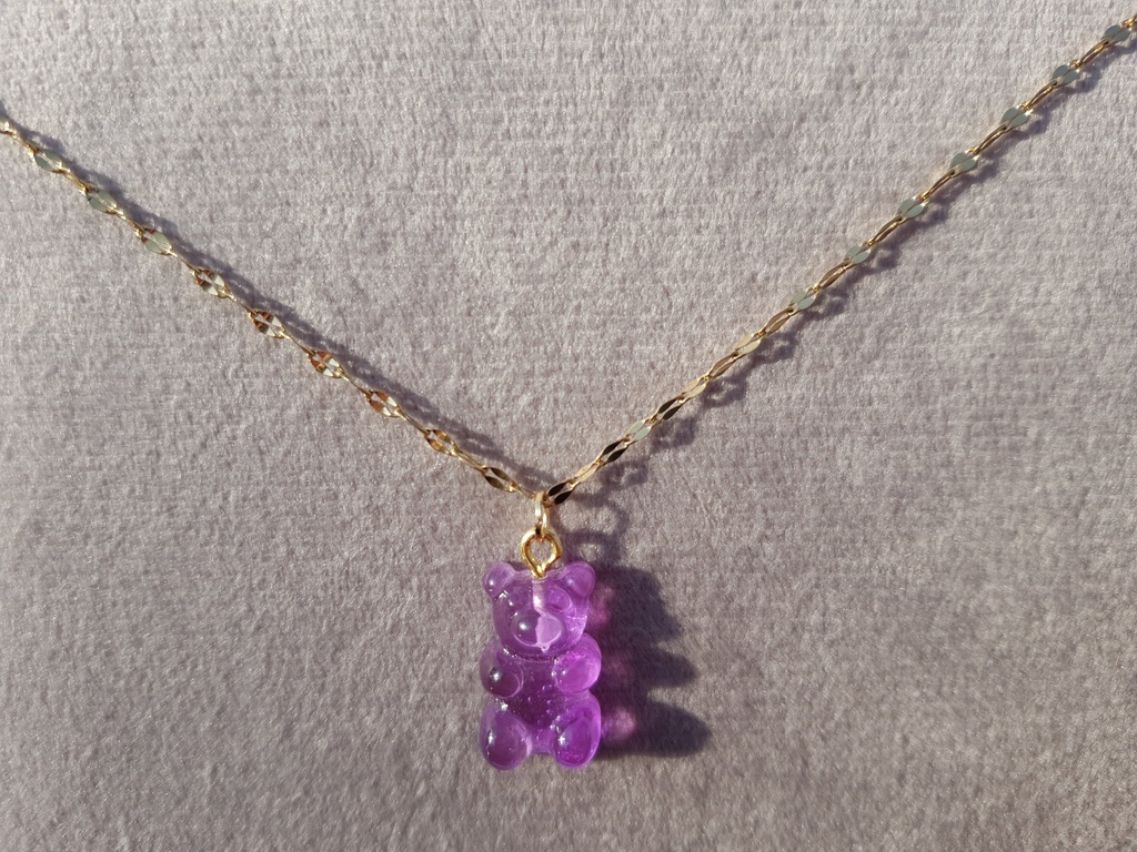 Necklace From ABfly - Chinese White Gold Chain - Purple Bear Pendant