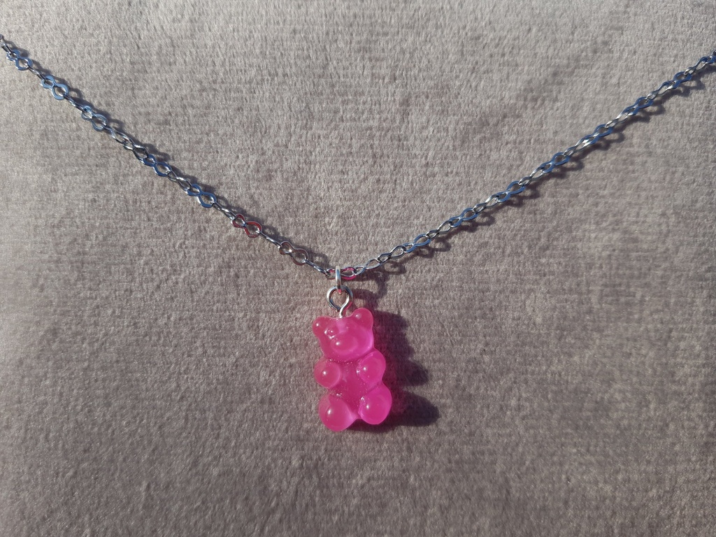 Necklace From ABfly - Chinese White Gold Chain - Pink Bear Pendant