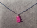 Necklace From ABfly - Chinese White Gold Chain - Pink Bear Pendant