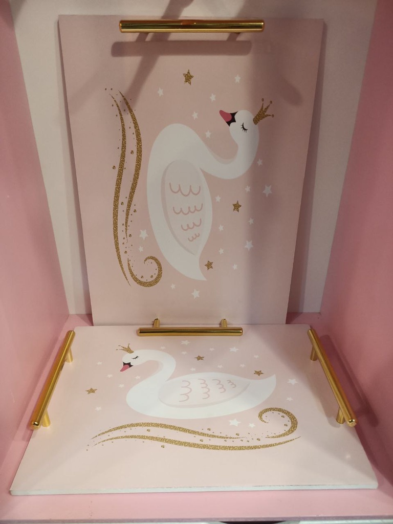 Serving Tray - Wood - 2 Pieces - Rectangle - Print Duck With A Crown