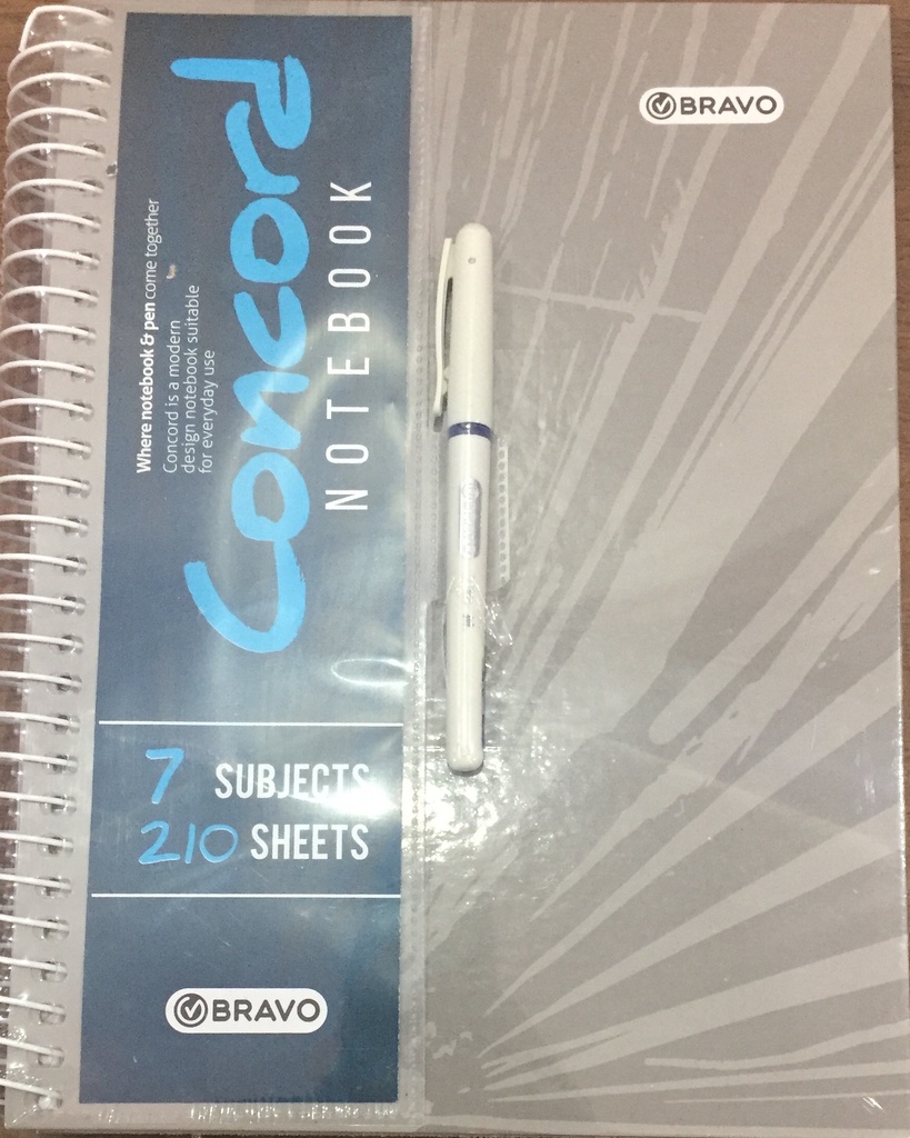 Concord A4 Spiral Notebook With Pen - 210 Sheets - Grey