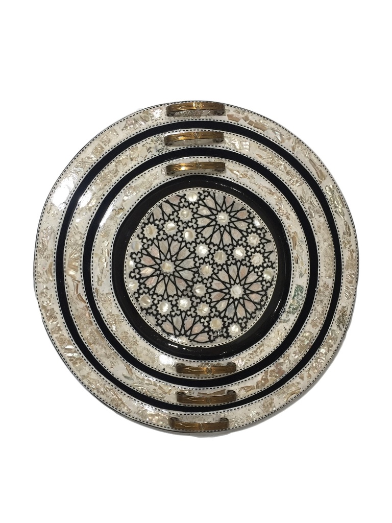 Serving Tray - Wood & Seashell - 3 Pieces - Circle