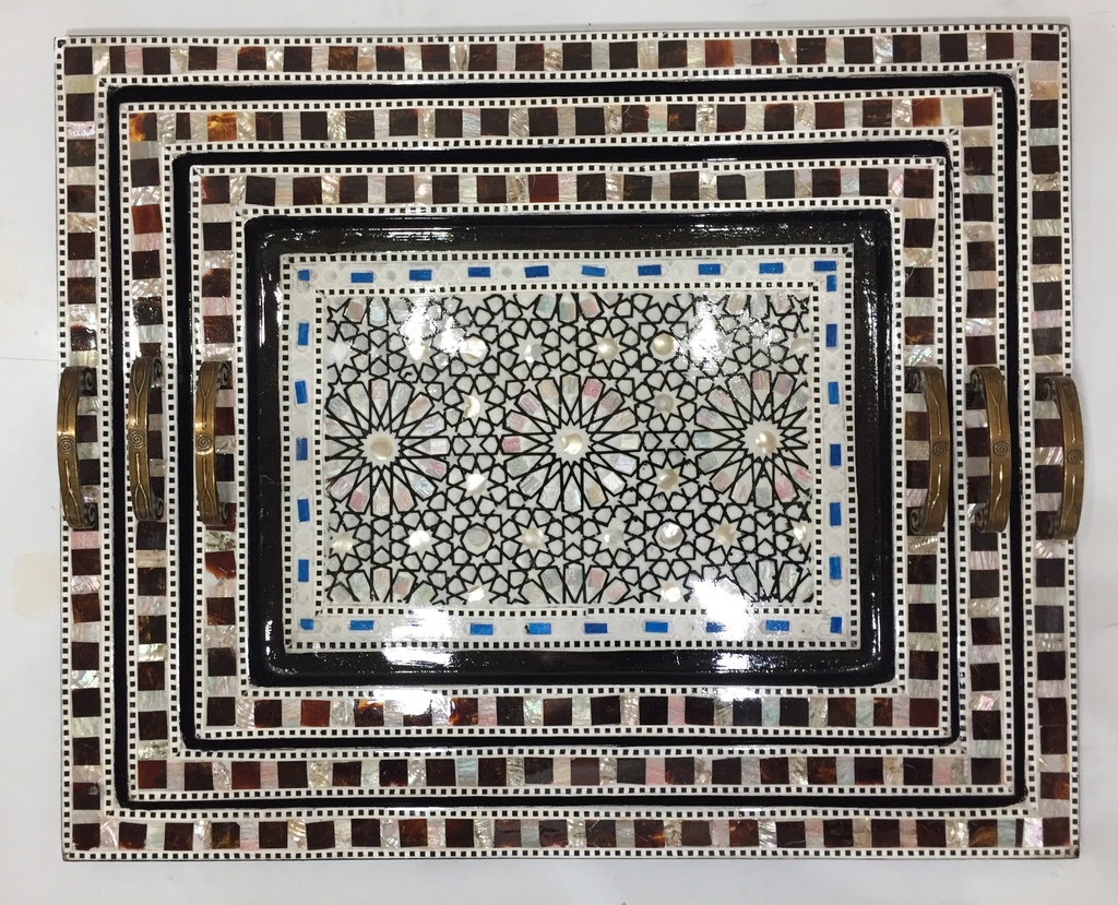 Serving Tray - Wood & Seashell - 3 Pcs - Rectangle