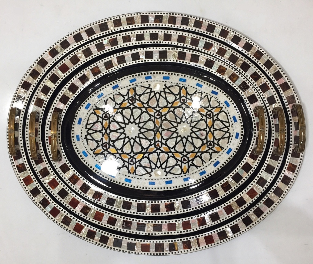 Serving Tray - Wood & Seashell - 3 Pcs - Oval