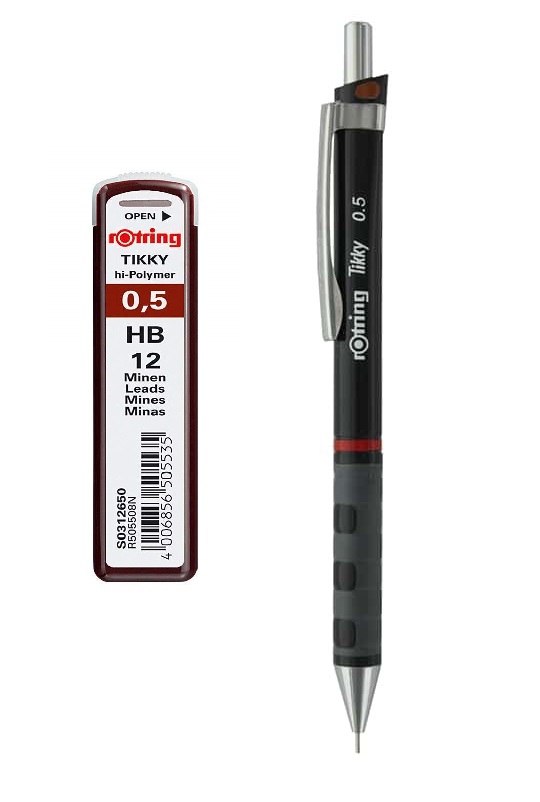 Tikky Mechanical Pencil With Eraser - 0.5 mm - Black - Leads 0.5 Mm HB