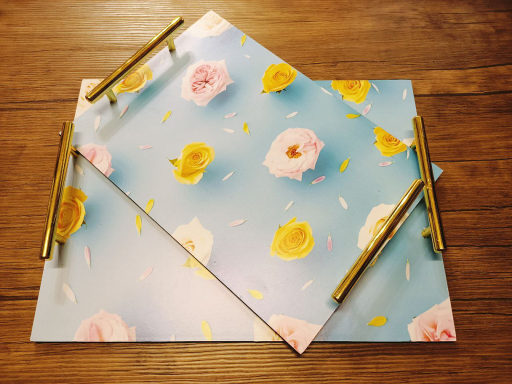 Serving Tray - Wood - 2 Pieces - Rectangle - Printed