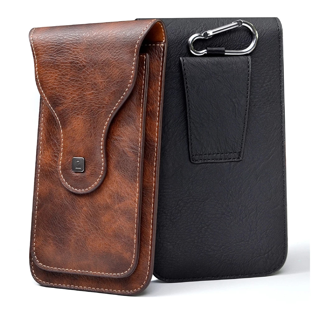 Puloka 2 Mobile Phones Waist Bag Case For Iphone, Samsung & smart phones - Pu Leather - Black