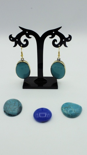 [Ear-26-Cu-1Turq] Copper Earring With Turquoise