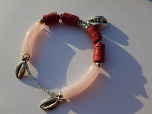 [ABFly-BR21870016] Bracelet From ABfly - Acrylic Pink - Jamaica & Silver Shells