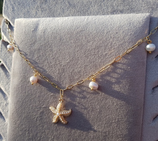 [ABFly-CH21870016] Necklace From ABfly - White Pearl Star Fish Chinese Gold Necklace