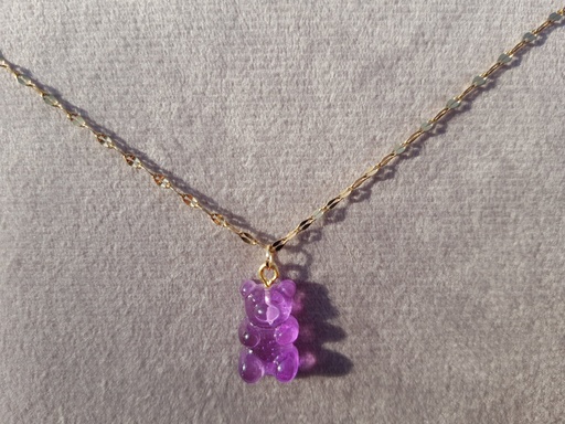 [ABFly-CH21870033] Necklace From ABfly - Chinese White Gold Chain - Purple Bear Pendant