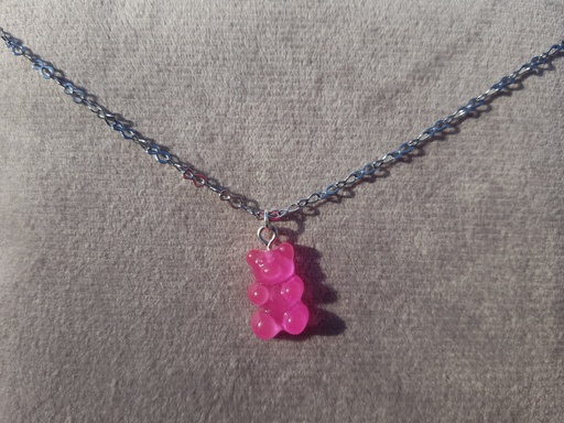 [ABFly-CH21870035] Necklace From ABfly - Chinese White Gold Chain - Pink Bear Pendant